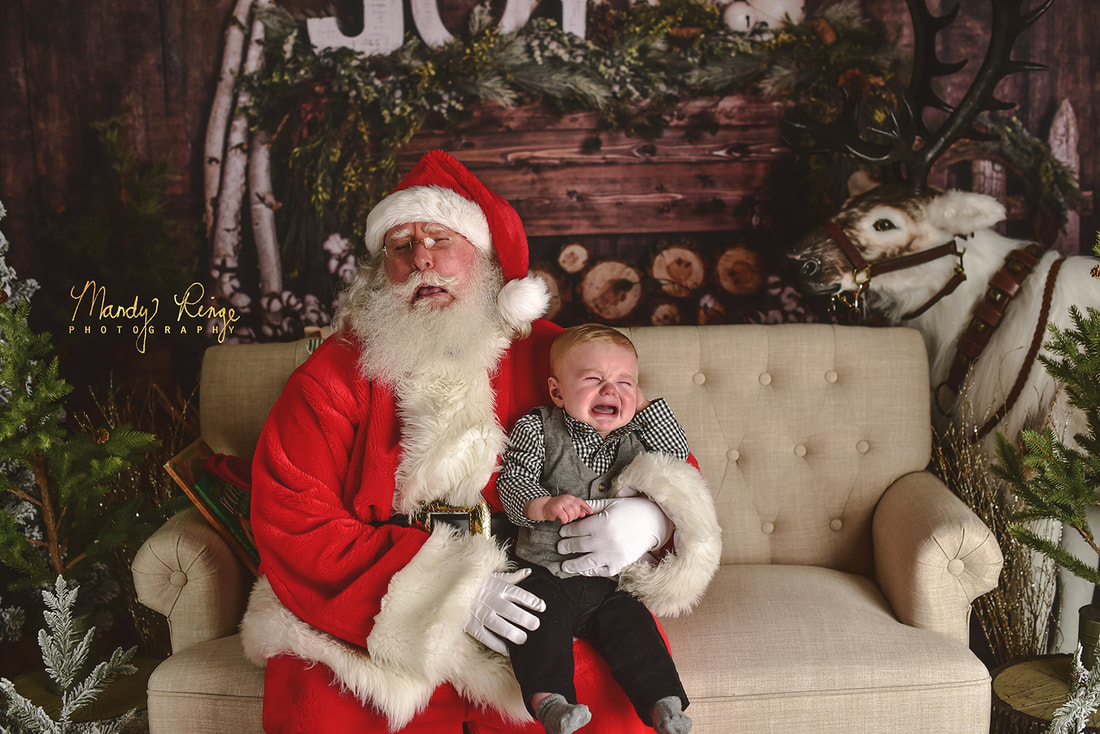Santa mini session // Christmas, sofa, Baby Dream Backdrop, rustic, reindeer // St Charles, IL Photographer // by Mandy Ringe Photography
